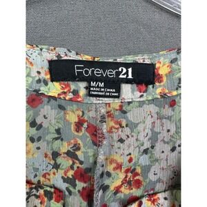 Forever 21 Floral V-Neck Blouse Cinched Waist Lace Trim Dolman Sleeve Medium‎